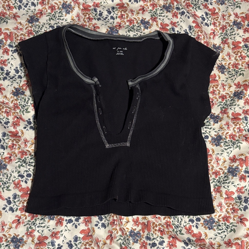 Urban Outfitters Black Crop Top with Gray Trim